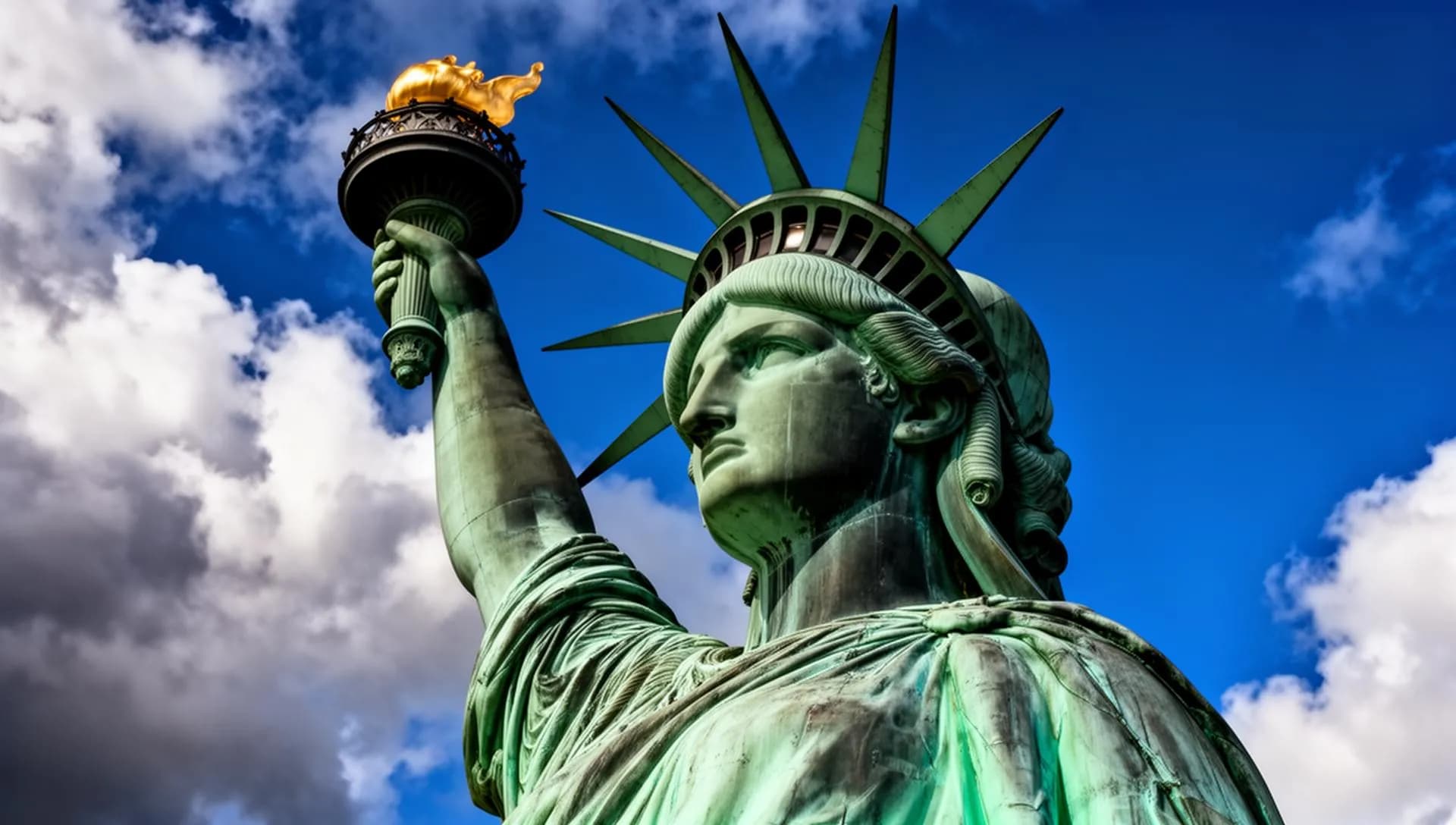Close-up of the Statue of Liberty crown and torch
